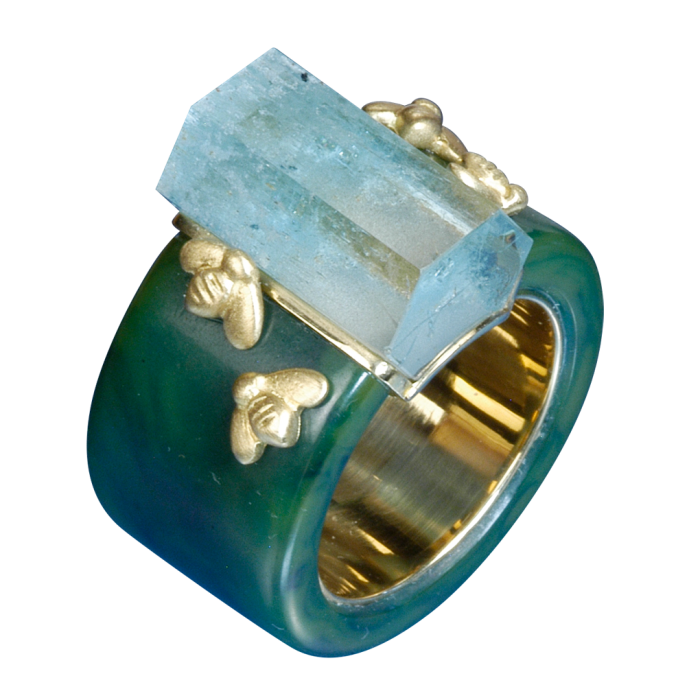 Sean Gilson green-gold, aquamarine and Bakelite ring, $6,900