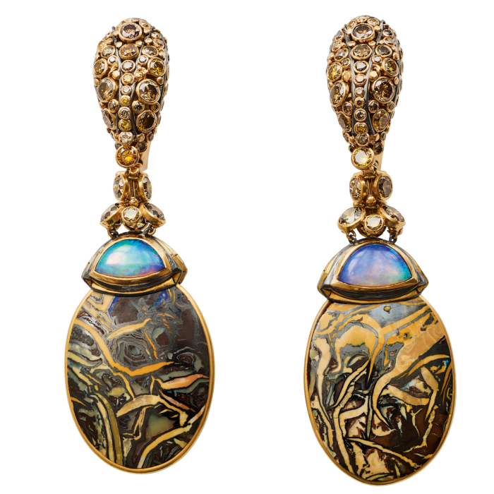 Otto Jakob white- and yellow-gold, diamond and opal earrings, POA