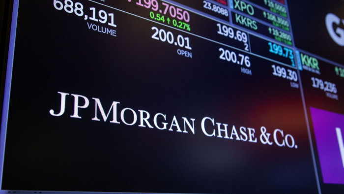 JPMorgan signage on the floor of the New York Stock Exchange