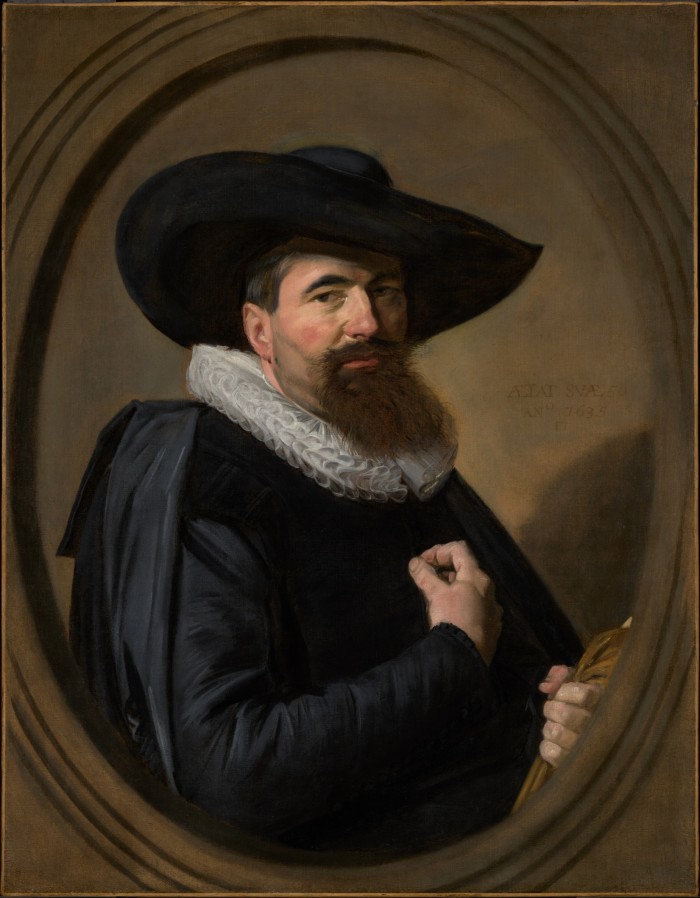 A 17th-century portrait of a middle-aged man with a bushy beard, wearing a wide-brimmed black hat and white ruff