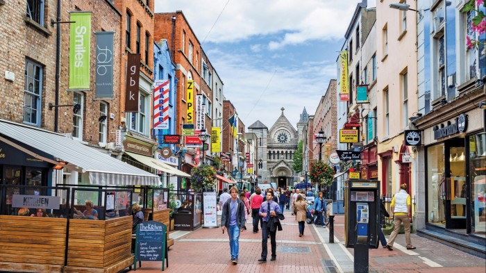 A busy shopping street in Dublin