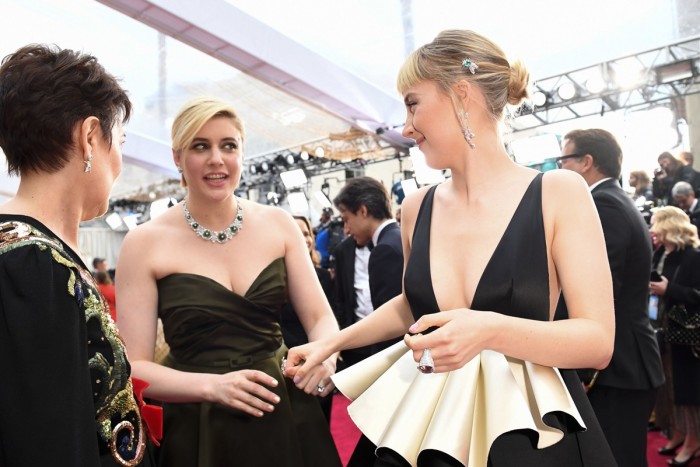 Greta Gerwig wearing Bulgari jewellery and Saoirse Ronan in Gucci at the 2020 Oscars