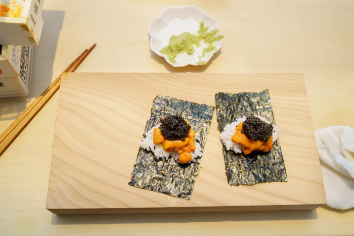 Sea urchin with caviar and rice