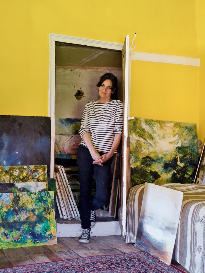 Clio David in the yellow room that her mother used as a studio, where the new artworks were found