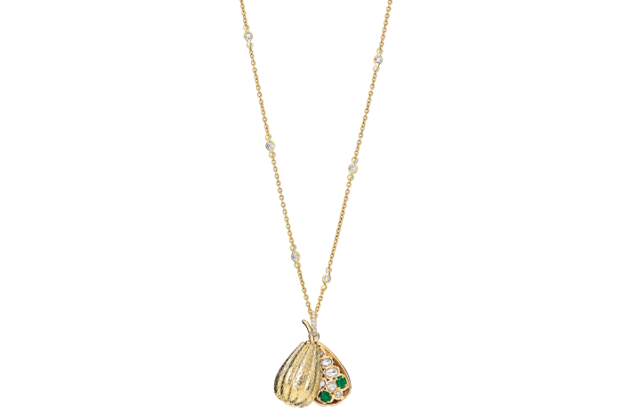 Cassandra Goad gold, diamond and emerald Cocoa Pod pendant, £9,890