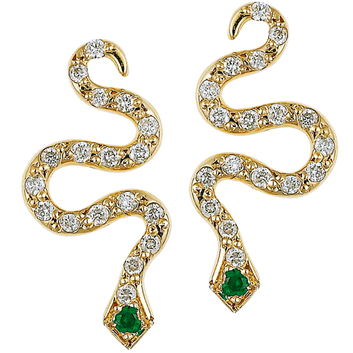 Ileana Makri gold, diamond and tsavorite Little Snake earrings, €1,165