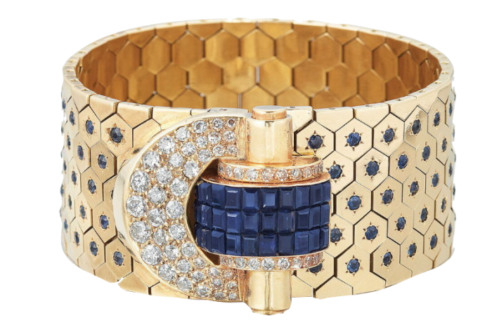 Van Cleef & Arpels Mystery set sapphire and diamond Ludo hexagon bracelet
