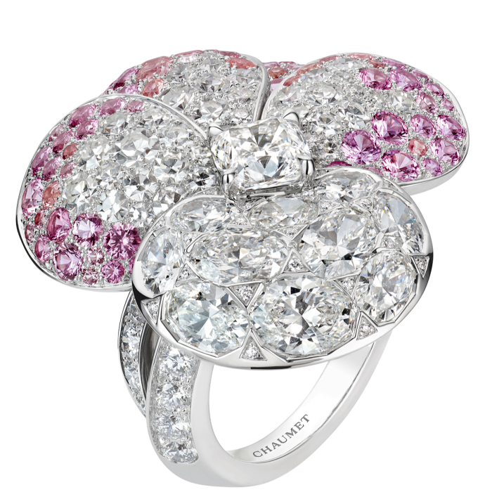 Chaumet white-gold, diamond, pink- and Padparadscha-sapphire Pensée ring, POA