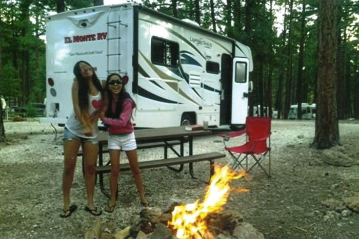 Patti’s daughters, pictured camping near the Grand Canyon