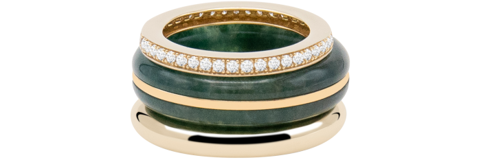By Pariah 14ct gold, moss agate and diamond Classic Ring Stack, £2,850 