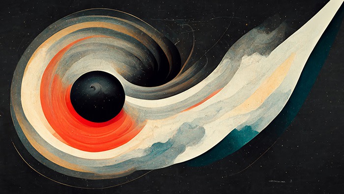 The universe with a blackhole in the style of a Bauhaus painting