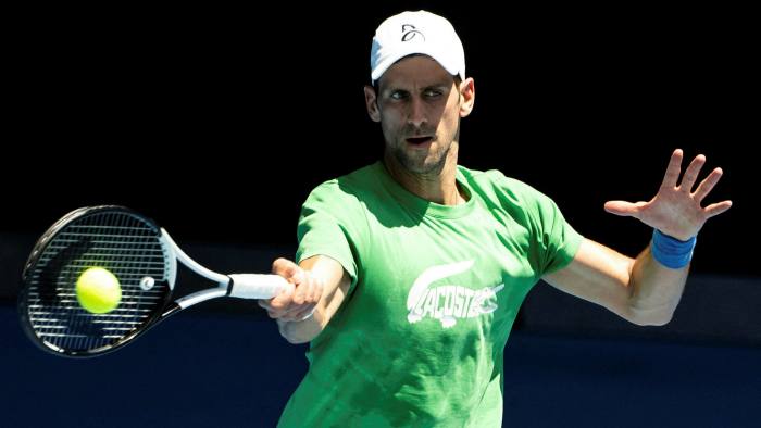 Novak Djokovic of Serbia takes part in a practice session ahead of the Australian Open tennis tournament in Melbourne