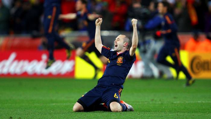 Andrés Iniesta scoring the winning goal in Spain’s 2010 World Cup victory against the Netherlands