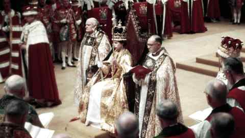 Queen Elizabeth at her coronation in Westminster Abbey on June 2 1953