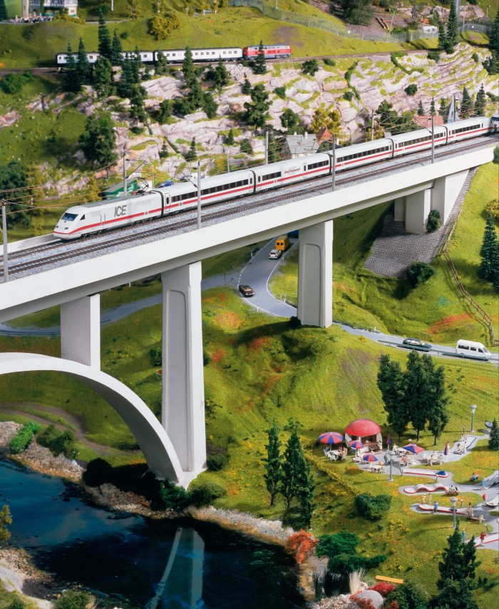 A train line at Miniatur Wunderland Hamburg – the largest model railway of its kind in the world