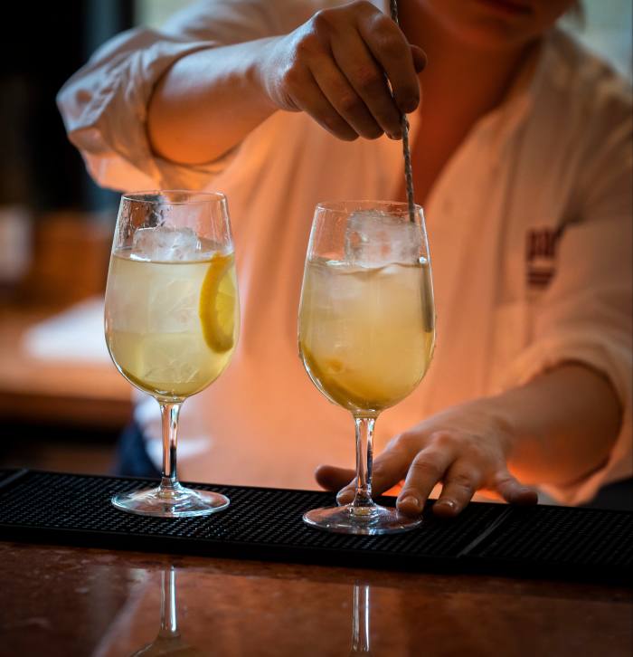 Parrillan’s Sangria Blanca is made with Galician albariño, apricot liqueur, vermouth and apple juice