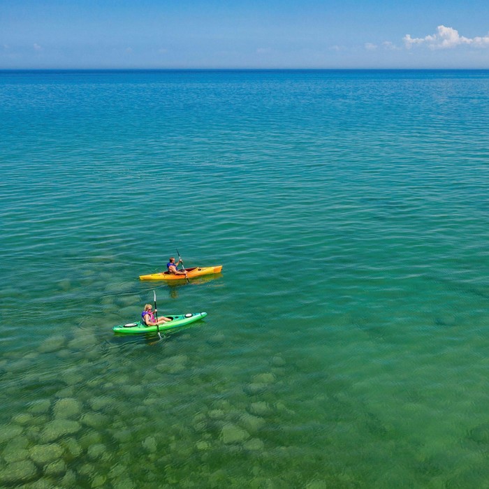 Kayakers on Lake Huron which, together with Lakes Superior, Michigan, Erie and Ontario, forms the largest freshwater system on the planet