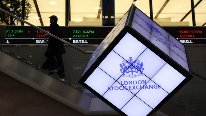 The logo of London Stock Exchange Group in the company’s office atrium in the City of London