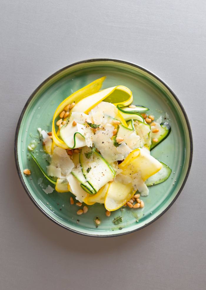 Raw courgette, pecorino and pine-nut salad, from Home Farm Cooking