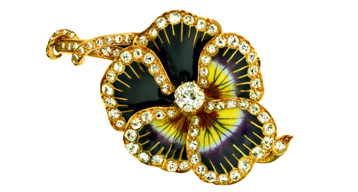 Eliane Fattal 19th-century gold, enamel and diamond Pansy brooch restyled as a ring, £35,000