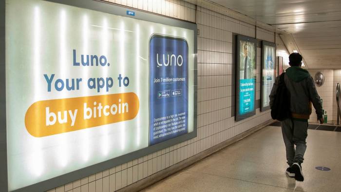 An ad on the London Underground promoting buying bitcoin on the Luno app