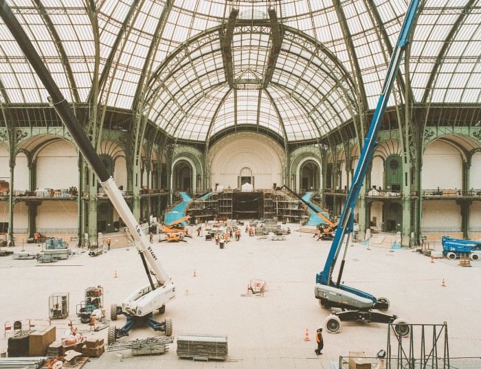Building works in the nave of the Grand Palais in the 8th arrondissement of Paris