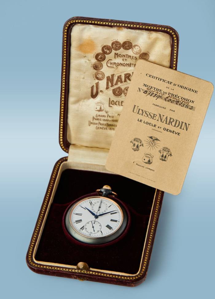 A c1912 Ulysse Nardin pocket watch, complete with chronograph certificate and presentation box