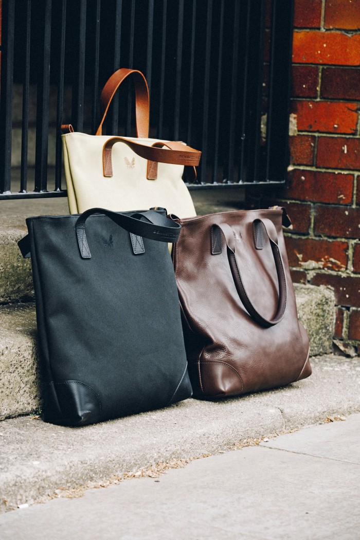 Bennett Winch Tote bags in cotton canvas, £325, and leather, £575