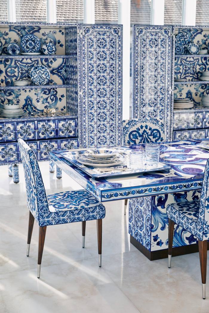The Blu Mediterraneo range, including the Apollo table, Irida chair and Aiace cabinet, all POA