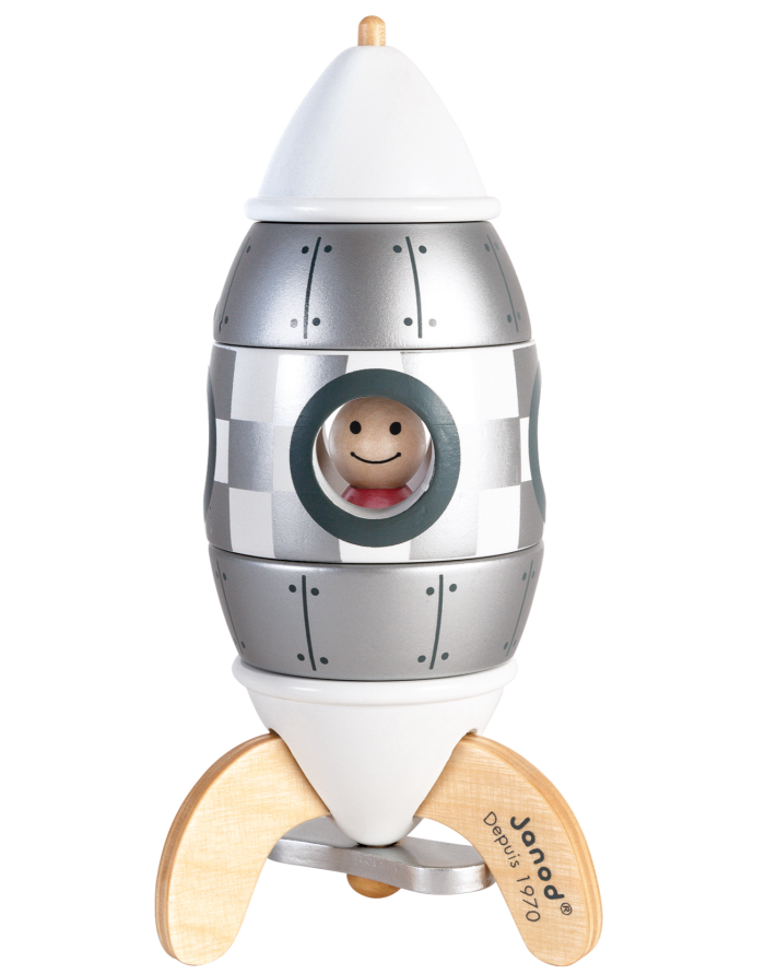 Janod silver magnetic toy rocket