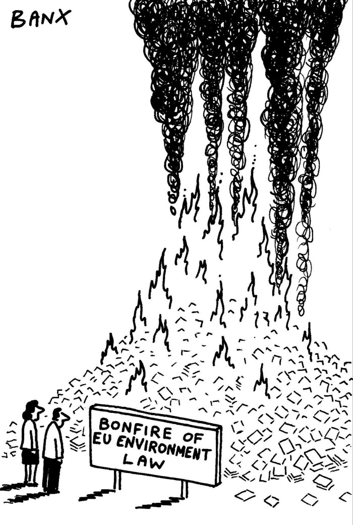 Cartoon of a man nd woman watching a big pile of burning  books
