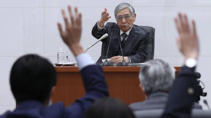Haruhiko Kuroda at a Bank of Japan news conference on Tuesday