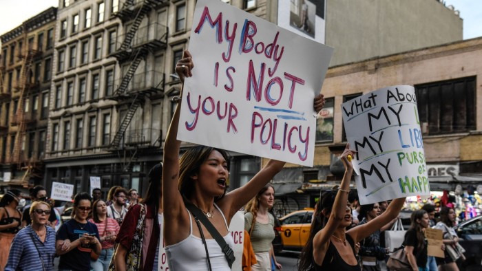 Abortion rights demonstrators march during a protest