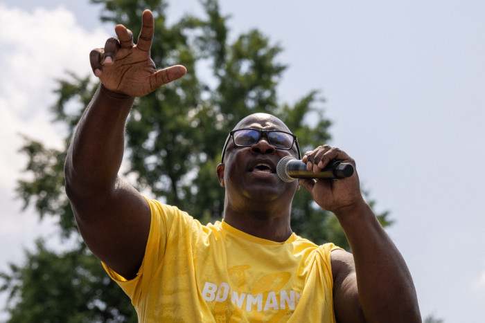 Jamaal Bowman, Democrat of New York, speaks at a ‘Get Out The Vote’ rally