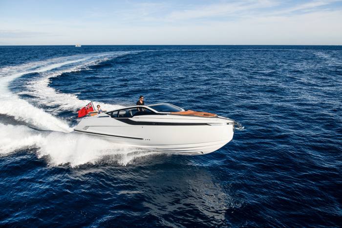 The Fairline F//Line 33 is built in Oundle and styled in Monaco by the Italian yacht designer Alberto Mancini