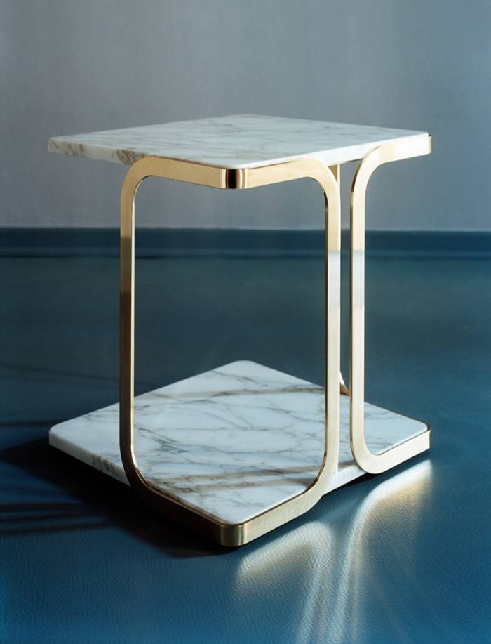 Marta Sala Éditions bronze and marble T1 “Harry” side tables by Lazzarini Pickering Architetti, €4,860