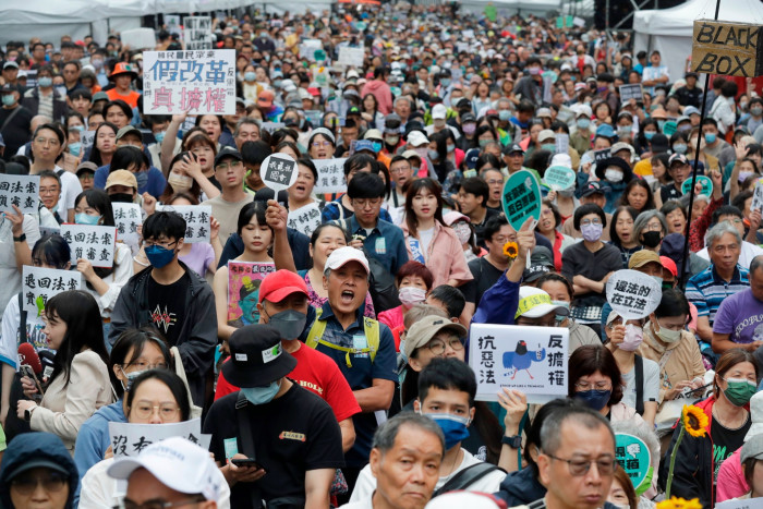 Protesters gathered outside the parliament in Taipei