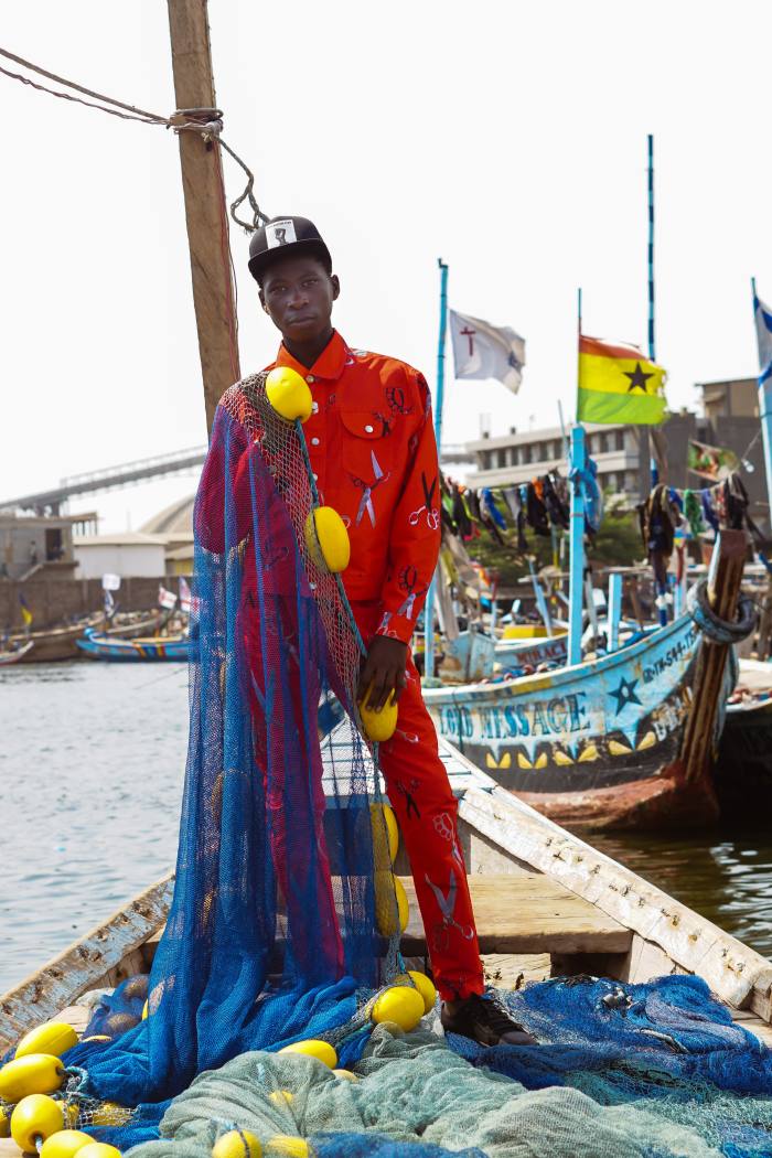 Art Comes First photographed their latest collection in Accra, Ghana, with local fishermen, tailors, taxi drivers and street vendors as models