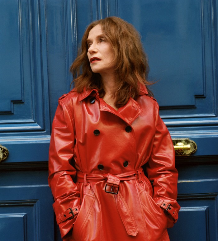 Isabelle Huppert wears Dior leather trench coat, POA