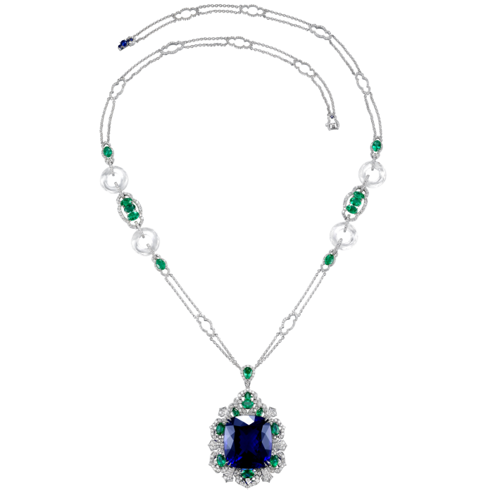 James Ganh x Fabergé white-gold, diamond, emerald and tanzanite necklace and pendant, £240,600