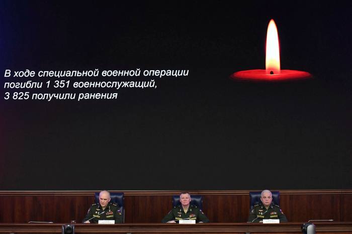 Russian officials during a briefing on military action last month
