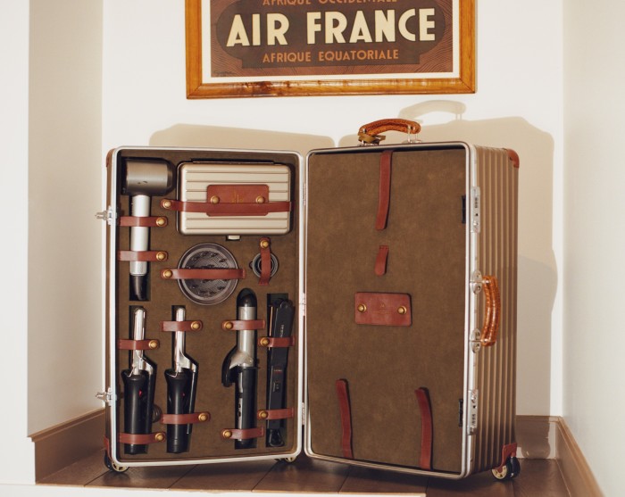 The suitcases that he created with Rimowa to hold his hairdressing tools