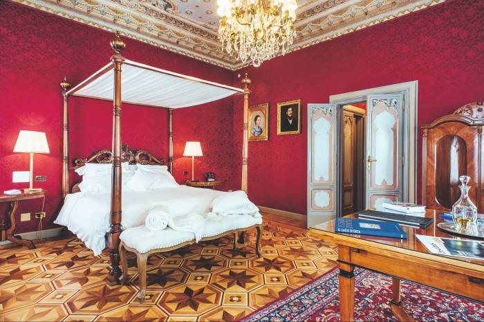 A suite at Villa Crespi, where there is also a two-Michelin-starred restaurant