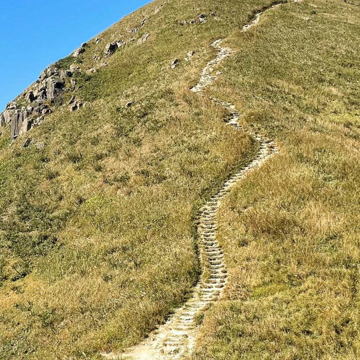 Stone steps have been cut into the trail up Lantau Peak 