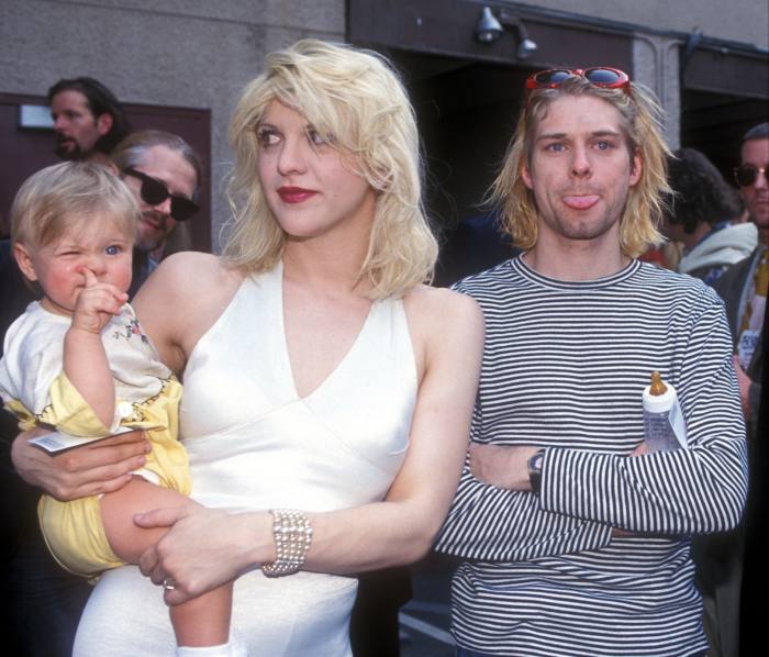 Courtney Love and her daughter Frances Bean Cobain with Kurt Cobain at the 10th Annual MTV Video Music Awards