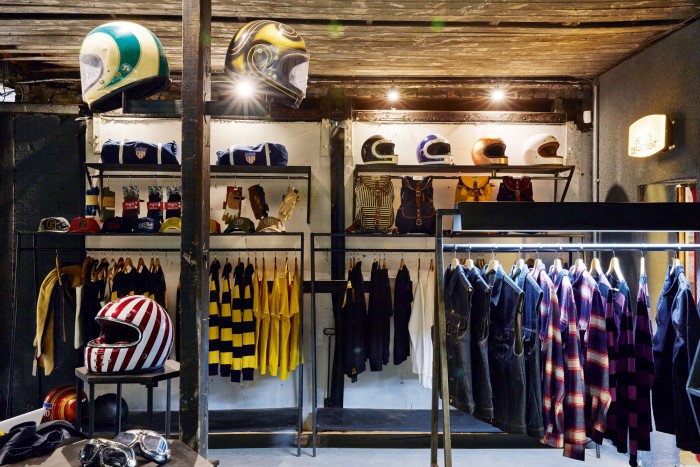 The stock ranges from striped sweaters to custom helmets