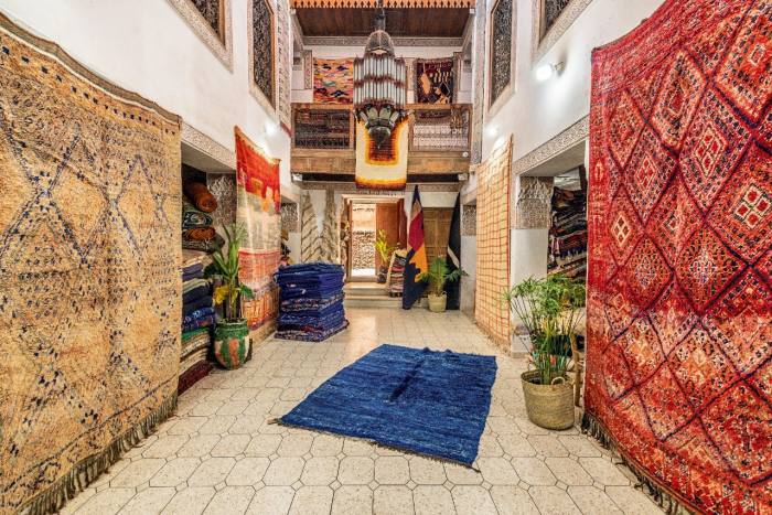 The showroom at Marrakech carpet shop Lahandira