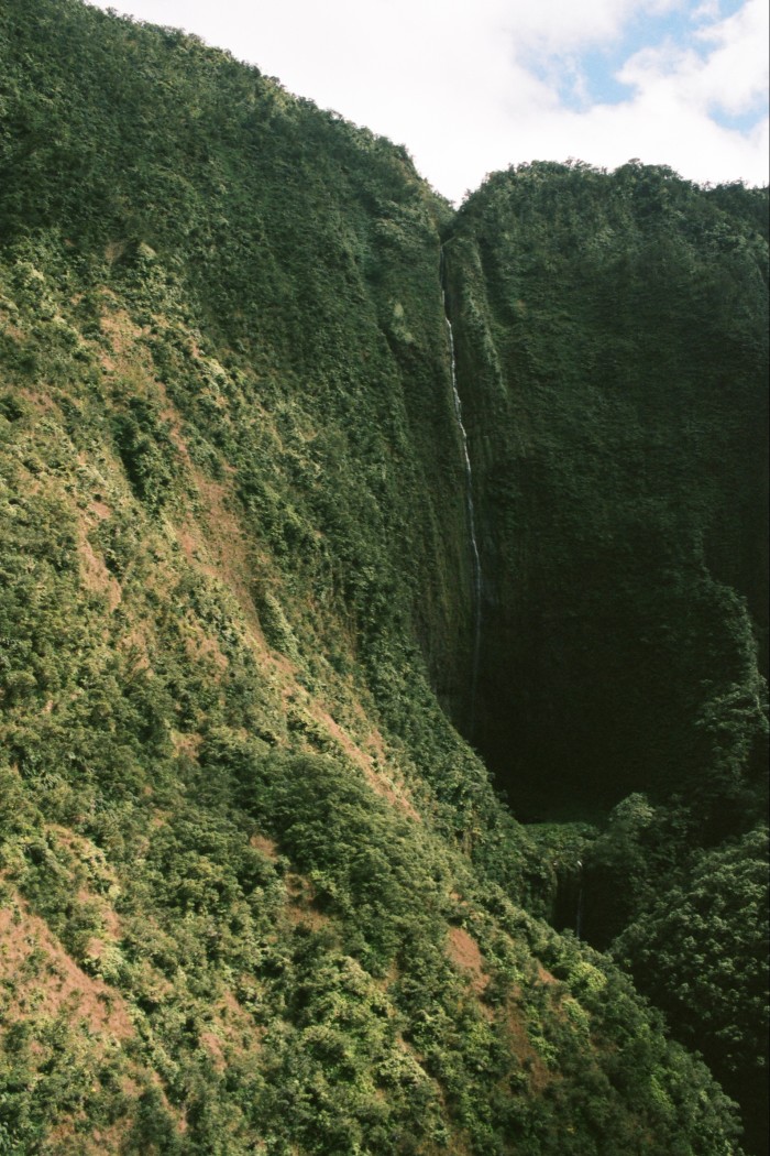 A waterfall in a chasm on Hawaii