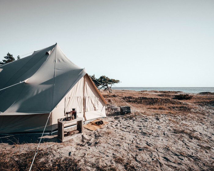 A tent at the beachfront Surflogiet camp