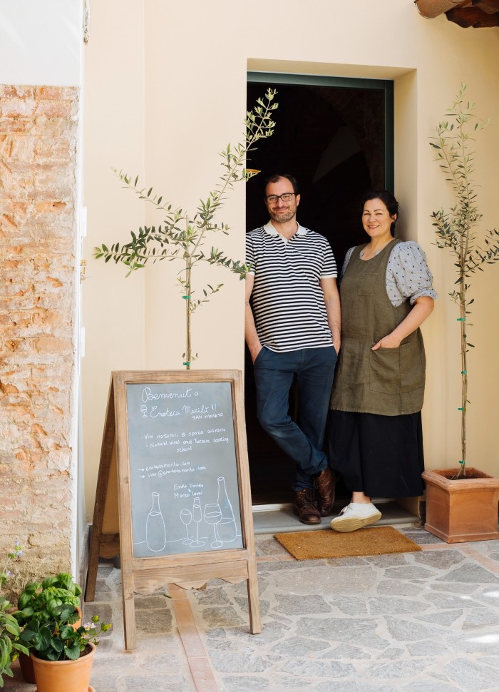 Emiko Davies and her husband Marco Lami at Enoteca Marilu in San Miniato